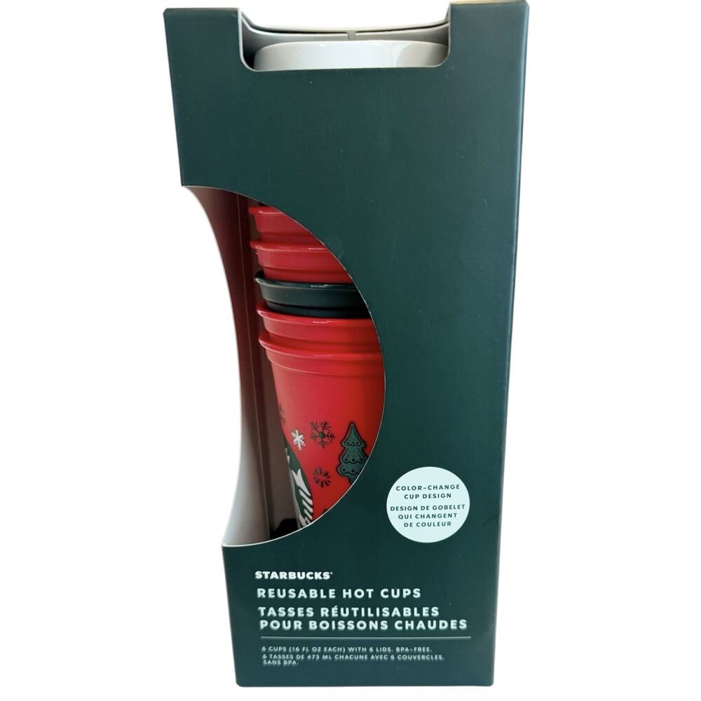 New Starbucks Coffee Christmas Holiday 2022 6 Pack Color Changing Hot Cold Cups